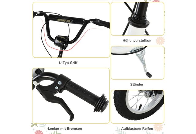 HOMCOM Kinderroller mit Luftreifen Scooter