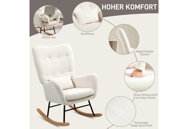 HOMCOM Schaukelstuhl Teddystoff Cremeweiß 92L x 69B x 100H cm