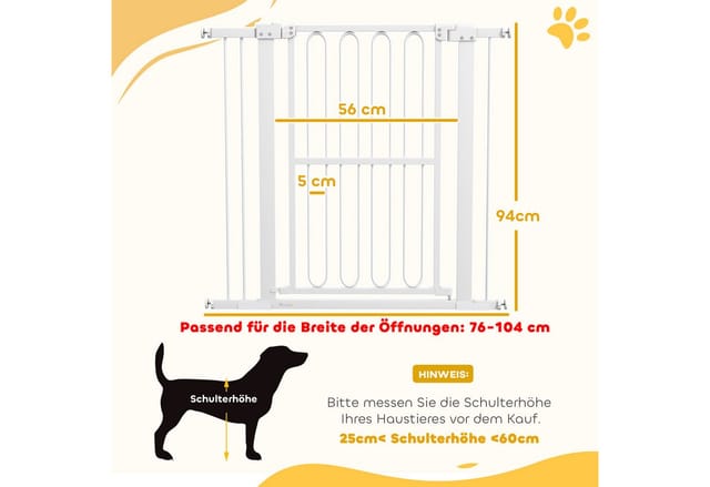 PawHut Türschutzgitter Stahl Kunststoff Weiß 76-104B x 94H cm