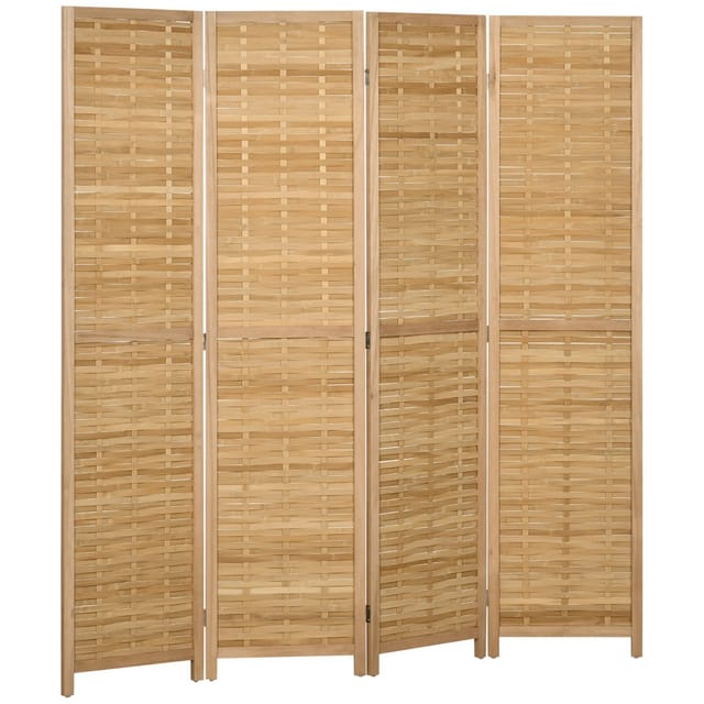 HOMCOM Paravent 4-teilig Bambus Naturholz 160L x 1,8B x 170H cm