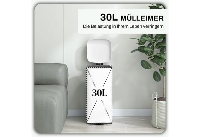 HOMCOM Mülleimer Metall Kunststoff Weiß 28L x 35B x 63,5H cm