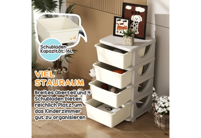 HOMCOM Schubladenschrank Kunststoff Cremeweiß 37L x 37B x 76H cm