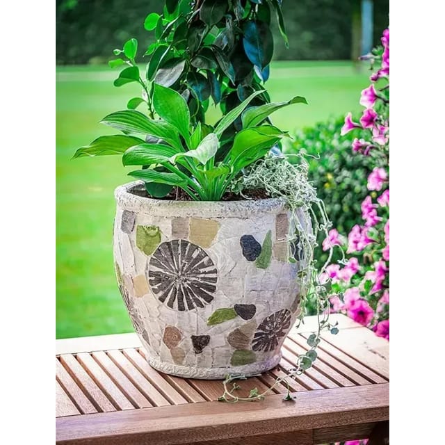 PROREGAL Blütentopf mit Mosaik, Grau, Keramik, 27,5x27,5x25cm
