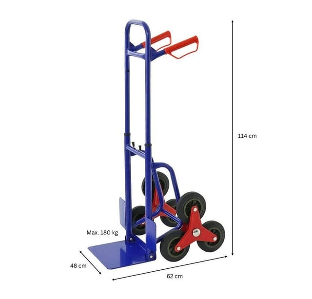 PROREGAL Teleskop-Treppensackkarre mit Sicherheitsgriffen und Standardschaufel HxBxT 135x31x60cmTraglast 200kg Blau