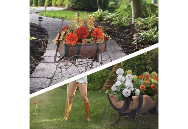 PROREGAL Pflanzenwagen Whiskyfass Maße 41x29x19 cm in Holzoptik auf Rädern für Innen- & Außen, Gartendeko