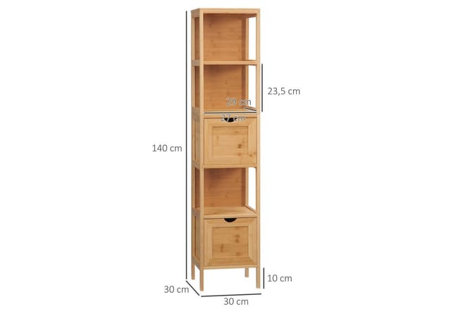 Kleankin Badezimmerschrank mit Kippschutz 2 Schubladen 30 x 30 x 140cm
