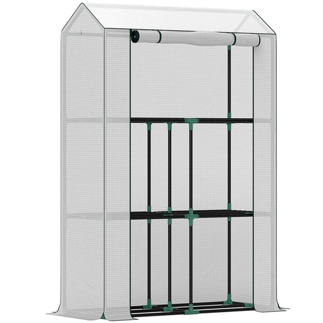 Outsunny Gewächshaus mit Regale und Rolltür aus Stahl 100 x 40 x 150 cm Weiß
