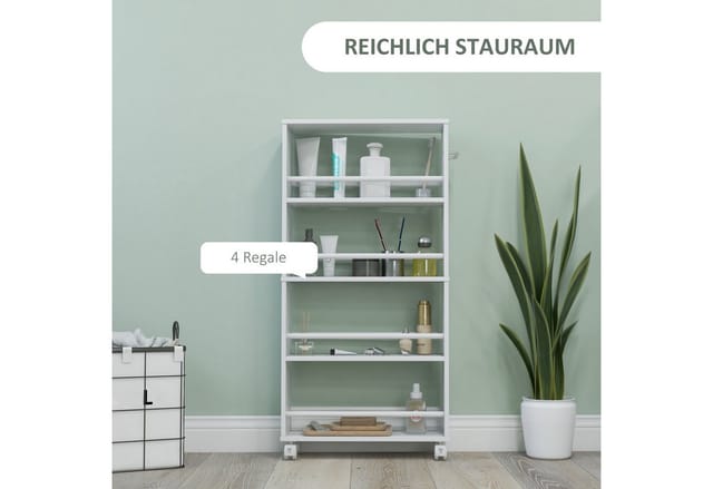 HOMCOM Rollwagen mit Rollen Spanplatte Weiß 45L x 15B x 91H cm