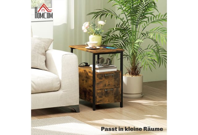 HOMCOM Couchtisch Spanplatte Metall Rustikal-Braun 55L x 35B x 58,5H cm