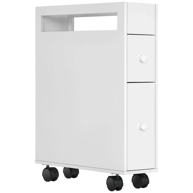 Kleankin Badezimmerschrank mit Rollen 2 Schubladen 16 x 49,5 x 66 cm