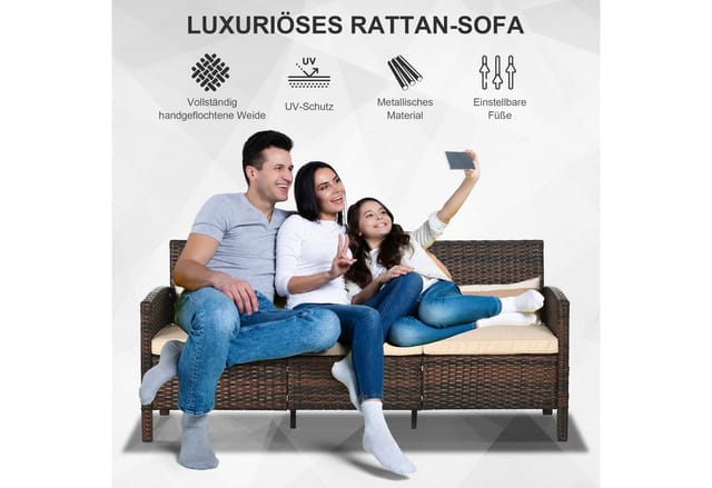 Outsunny Rattansofa Stahl PE Polyester Braun B173 x T68 x H78 cm
