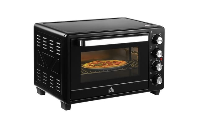 HOMCOM Mini Backofen 32L mit Grillrost Backblech 3 Kochmodi Edelstahl Schwarz