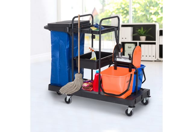 HOMCOM Putzwagen mit 4 Leichtgängigen Rollen Schwarz Blau Orange 111x63,3x103cm