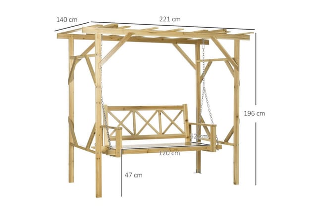 Outsunny Hollywoodschaukel 2-Sitzer Natur 221 x 140 x 196 cm