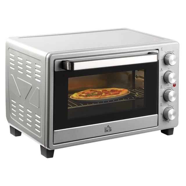 HOMCOM Mini Backofen 32L mit Grillrost Backblech 3 Kochmodi mit Timer Silber