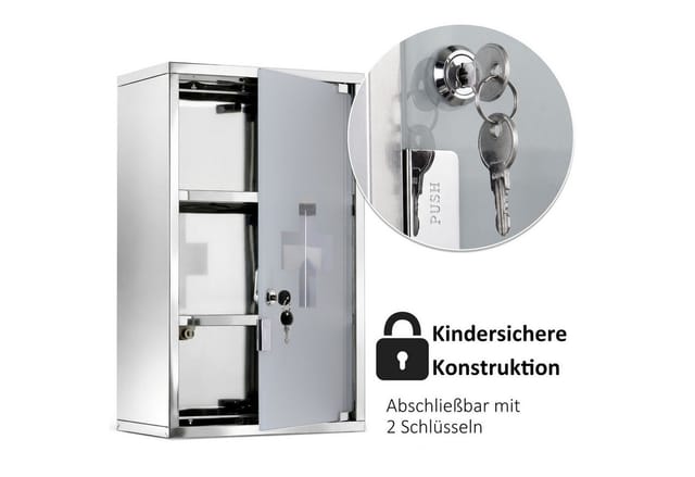 HOMCOM Medizinschrank Arzneischrank mit Schloss Edelstahl 30 x 18 x 50 cm