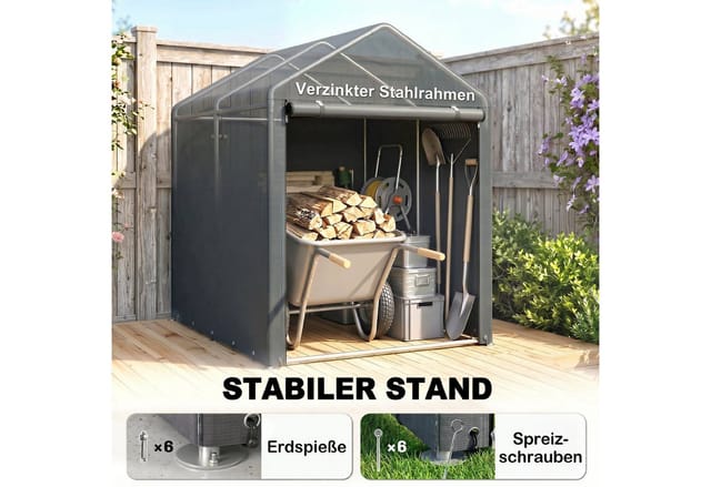 Outsunny Garagenzelt 1,2 x 1,79 x 1,65m mit Reißverschlusstür Dunkelgrau