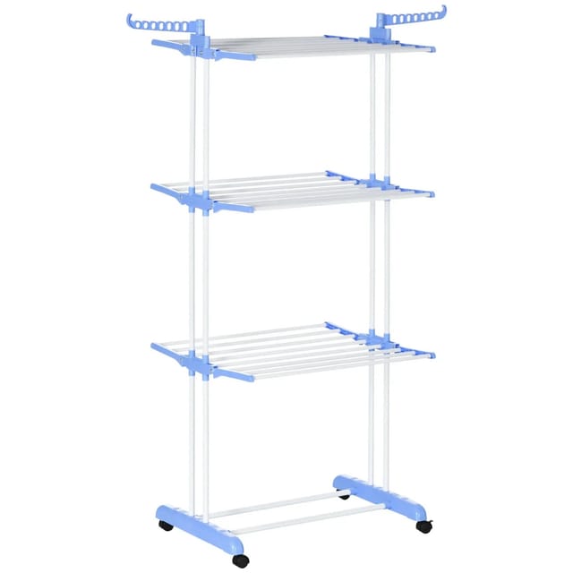 HOMCOM Wäscheständer mit Rollen 4 Ebenen Ausziehbar Stahl Blau 73 x 45,5 x 177cm