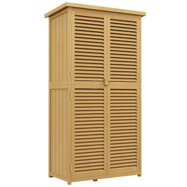 Outsunny Gartenschrank mit Asphaltdach 4 Fächer Hellgelb 87 x 46,5 x 160 cm