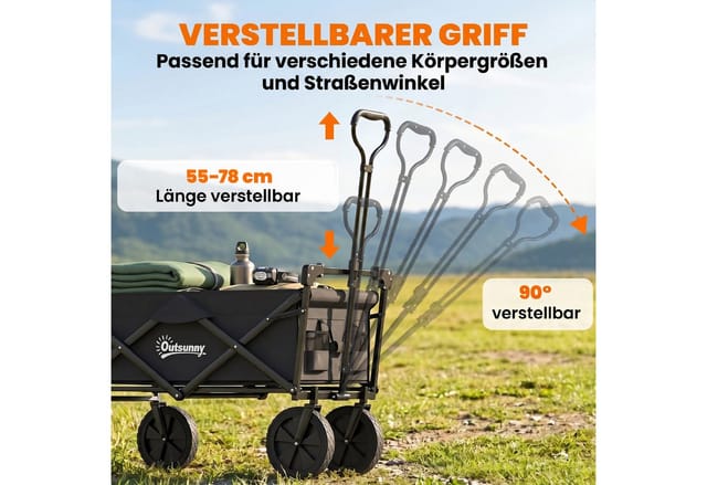 Outsunny Gartenwagen Stahl Oxfordstoff Schwarz 97L x 52B x 105H cm