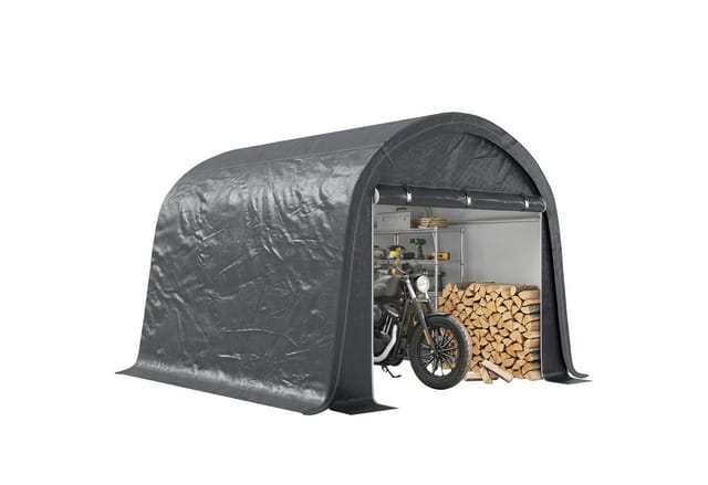 Outsunny Foliengerätehaus 3 x 3 m mit UV-Schutz Zwei Rolltoren Grau