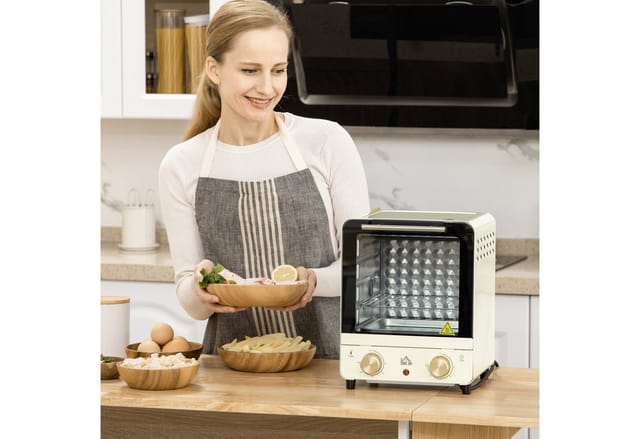 HOMCOM Minibackofen 15L mit Umluft 1000W inkl. Backblech Krümelblech Cremeweiß