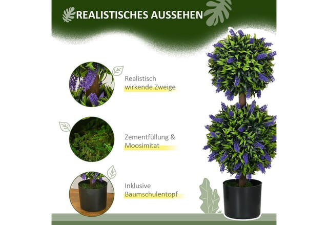 HOMCOM Künstliche Pflanzen 2er-Set UV-Beständig mit Lavendel