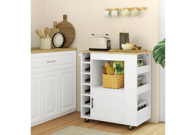 HOMCOM Küchenwagen mit Arbeitsplatte Spanplatte Eiche 83L x 40B x 83H cm