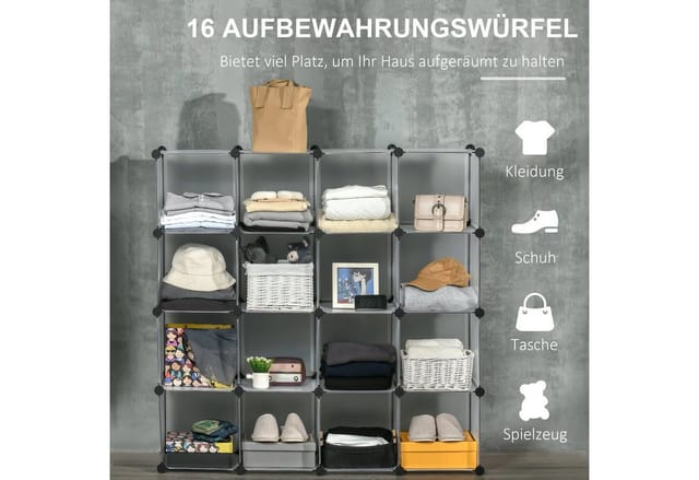 HOMCOM Würfel-Organisator PP Stahl Weiß 125L x 32B x 125H cm