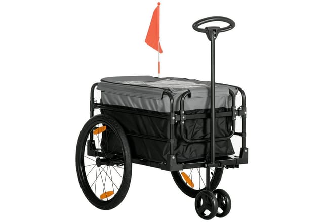 HOMCOM Fahrradanhänger mit 20 Zoll-Luftreifen Schwarz Grau 130 x 64 x 64/103 cm