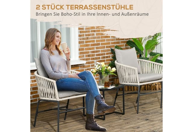 Outsunny Gartenstuhl 2er-Set Polyester Beige 57L x 60B x 71H cm