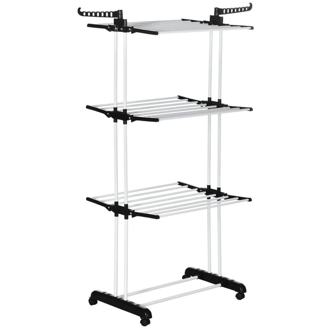HOMCOM Wäscheständer mit Rollen 4 Ebenen Ausziehbar Stahl Schwarz 73x45,5x177cm