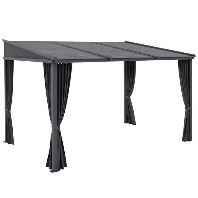 Outsunny Pergola Gazebo Aluminium Metall Dunkelgrau 365L x 255B x 205/242H cm