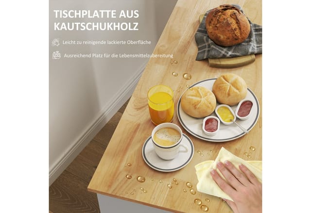 HOMCOM Küchenwagen Spanplatte Gummiholz Eiche 107L x 50B x 85H cm