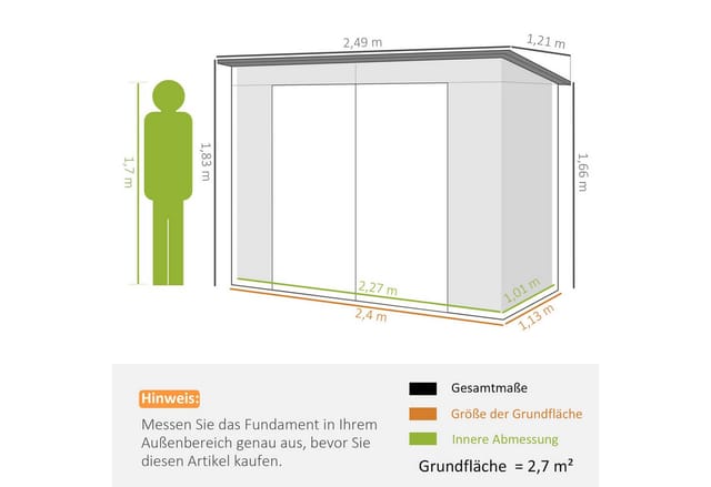 Outsunny Gerätehaus 2,7 m² mit Doppeltüren Schloss 249 x 121 x 183 cm