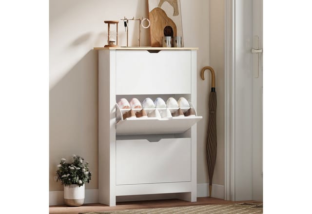 HOMCOM Schuhschrank mit 3 Klappen Spanplatte MDF Weiß 72L x 26B x 112H cm
