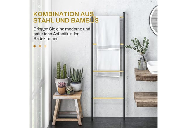 HOMCOM Handtuchleiter 49 x 167,5 cm mit 4 Stangen Schwarz