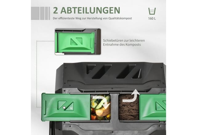 Outsunny Trommel-Komposter mit 2 Kammern Drehbar Schwarz