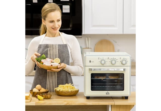 HOMCOM Minibackofen mit Umluft 20L Backblech Grillrost Krümelblech 5 Modi Metall