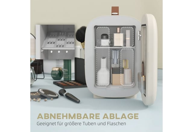 HOMCOM Mini Kühlschrank 4 L mit Kühl- und Heizfunktion Tragbar Cremeweiß