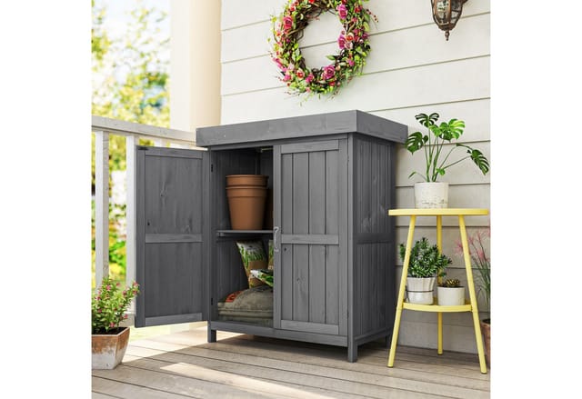 Outsunny Gartenschrank mit Doppeltür 2 Fächern 74 x 43 x 88 cm