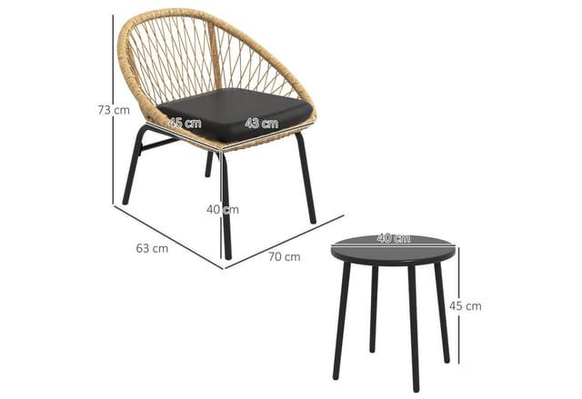 Outsunny Gartenmöbel Set Polyester PE Rattan Gelb 70L x 63B x 73H cm