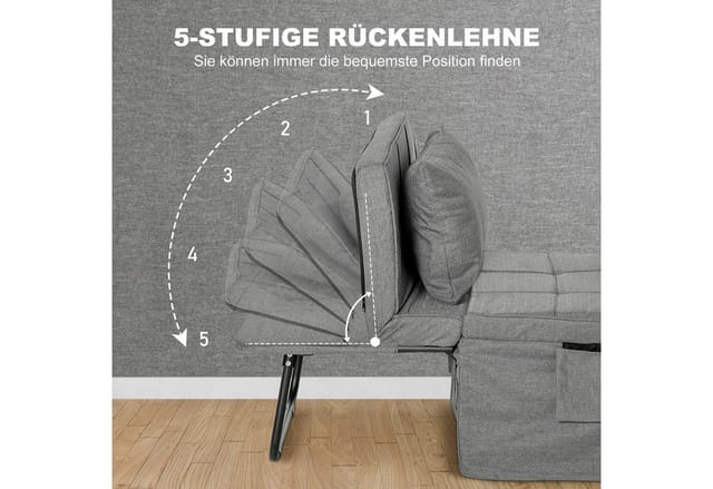 HOMCOM 4-in-1 Klappbett mit 8 cm Matratze 5-Stufen Grau 188 x 75 x 38 cm