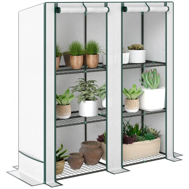 Outsunny Gewächshaus mit Pultdach und Doppeltür 144 x 48 x 152 cm Weiß
