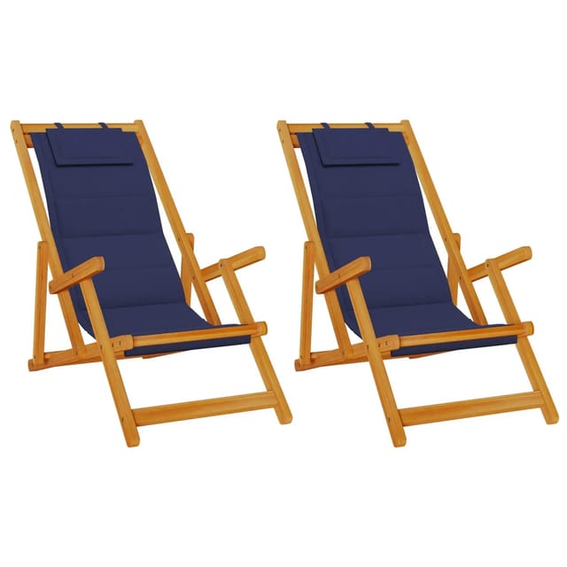 vidaXL Strandstühle 2 Stk Klappbar Blau Akazienholz & Textilene 3325143