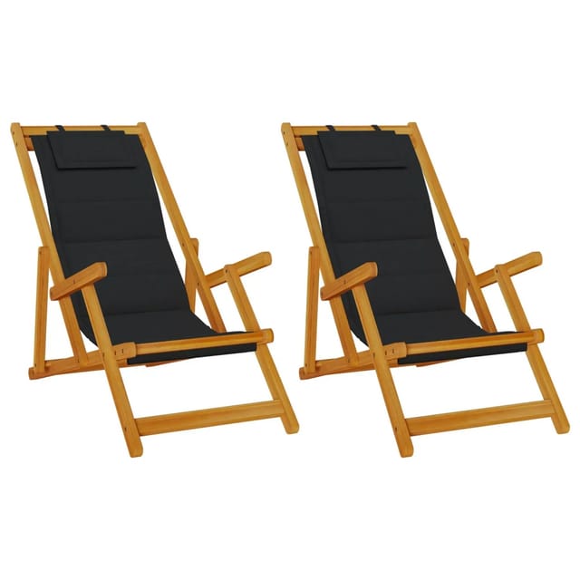 vidaXL Strandstühle 2 Stk Klappbar Schwarz Akazienholz & Textilene 3325140