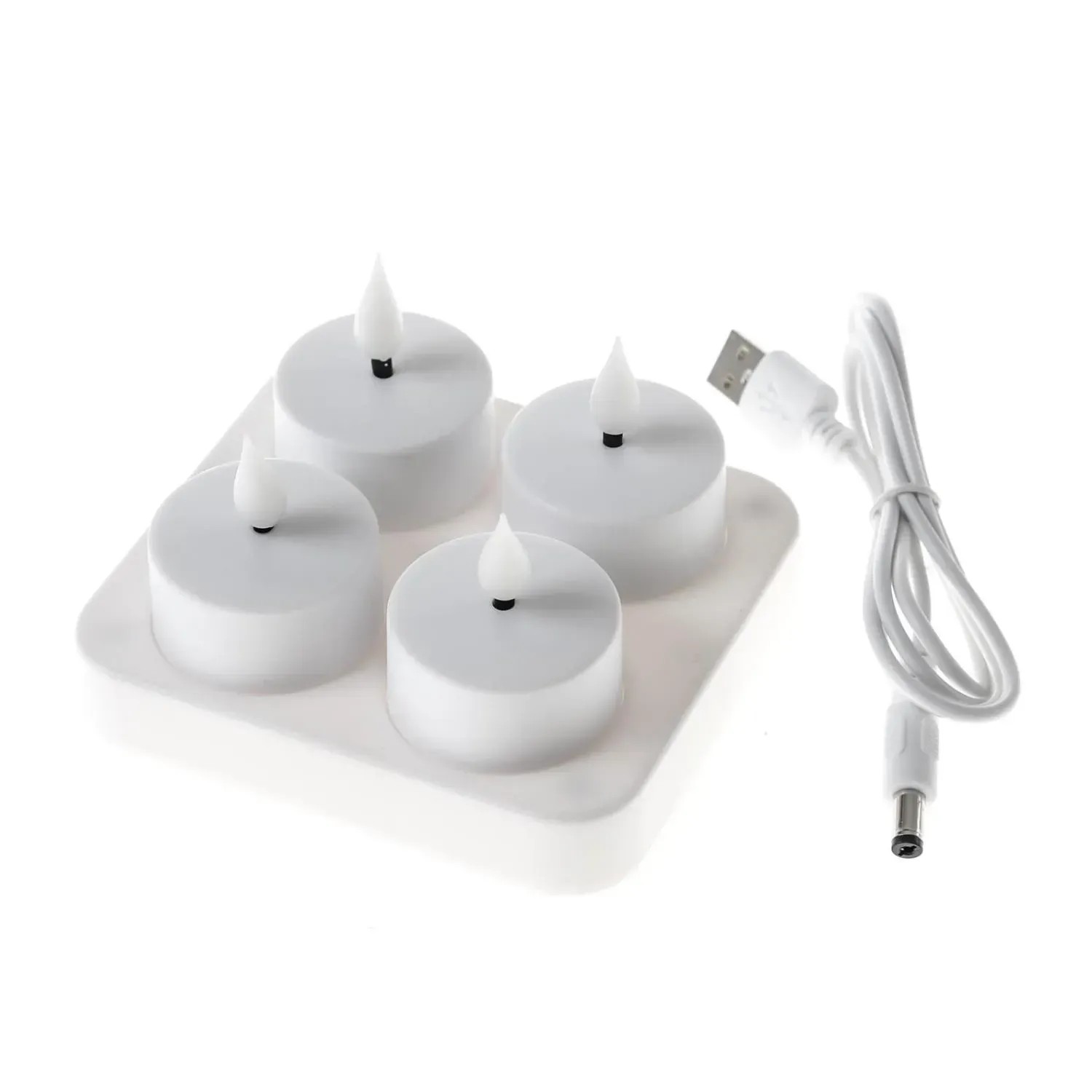 Marelida LED Teelichter 4 Stück Mit Ladestation USB Wiederaufladbar D 4cm Flackernd Weiß