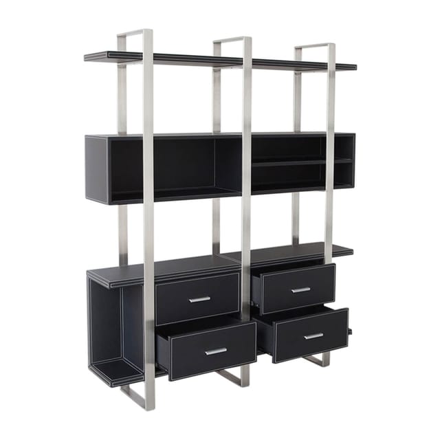 Jet-Line Aktenschrank/Regal Brindisi in Schwarz Bezogen mit Kunstleder 150x180x32 cm