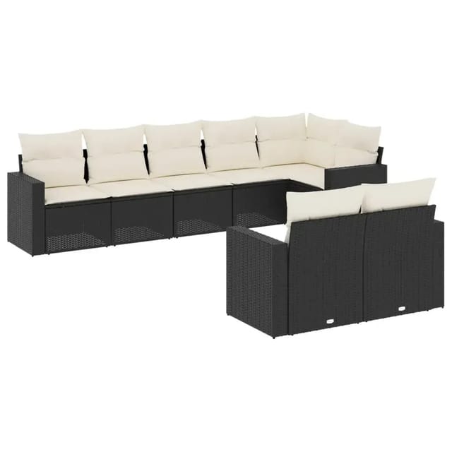 vidaXL 8-tlg Garten-Sofagarnitur mit Kissen Schwarz Poly Rattan 3219206