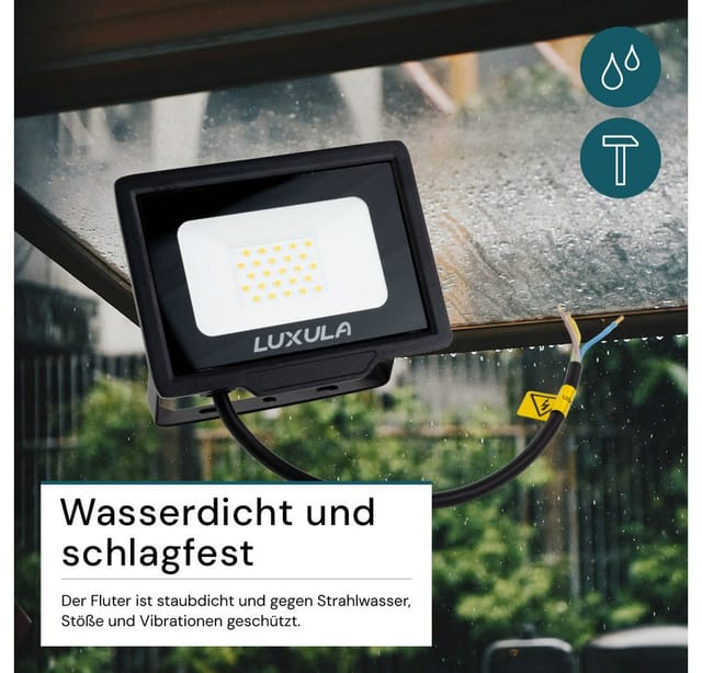 LUXULA LED Fluter 20W Strahler 3000K Warmweiß 2000lm Außenstrahler Schwarz IP65